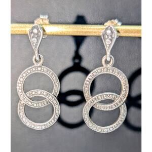 Vintage 925 Sterling Double Interlocking Rings Dangle Pierced Earrings
